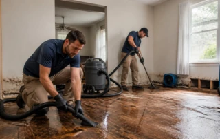 two licensed professionals performing water removal for water damage restoration in sarasota florida.